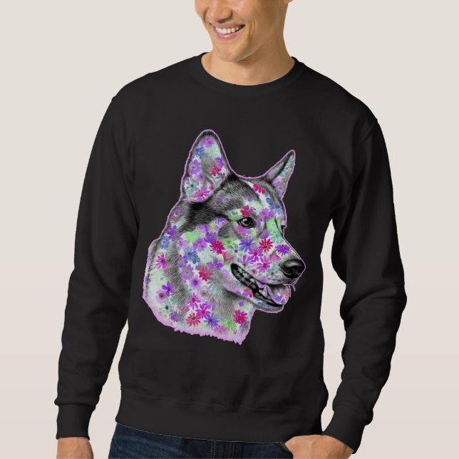 Sudadera Dog Face Portrait Artwork Flower Floral  Siberian  (Anverso)