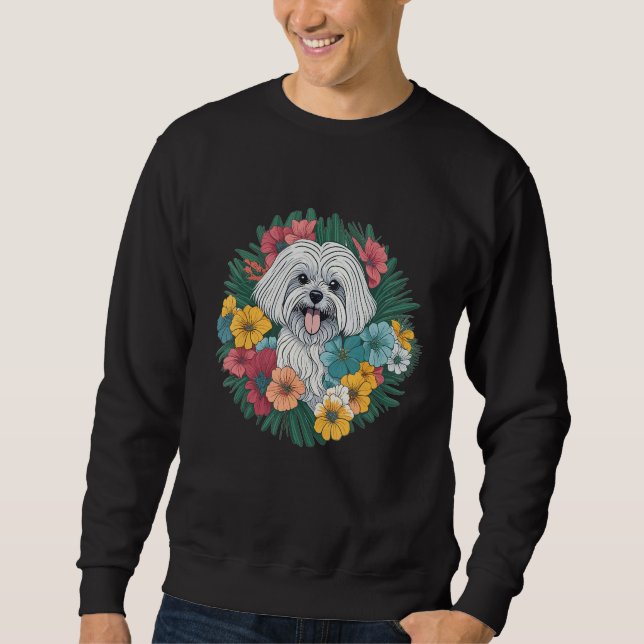 Sudadera Dog Lover Smiling Maltese Dog Dog Flowers Floral f (Anverso)