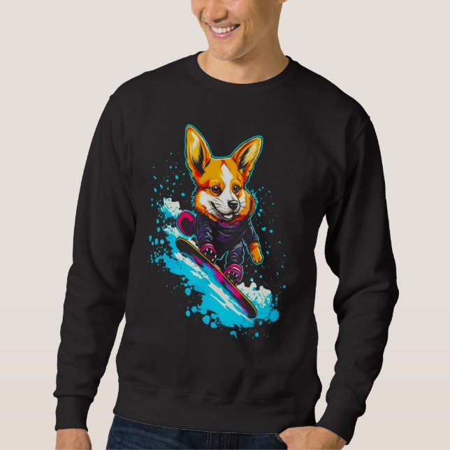 Sudadera Dog Welsh Corgi Snowboard (Anverso)