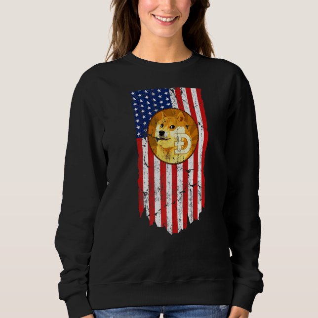 Sudadera Dogecoin Doge Criptocurrency American Flag Grunge (Anverso)
