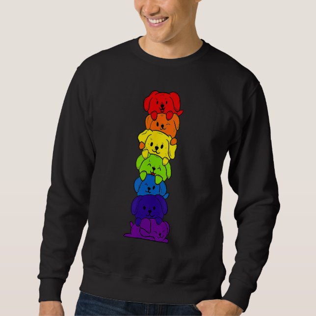 Sudadera Dogs Stack Rainbow LGBT Gay Les Trans Pride Pet (Anverso)