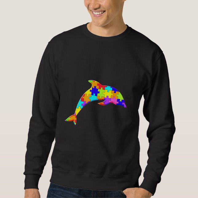 Sudadera Dolphin Fish Jigsaw Rompecabezas del autismo (Anverso)