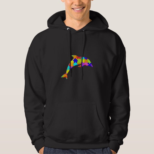 Sudadera Dolphin Fish Jigsaw Rompecabezas del autismo (Anverso)