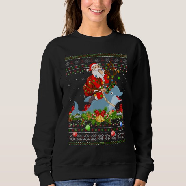 Sudadera Dolphin   Ugly Santa Riding Dolphin Christmas (Anverso)