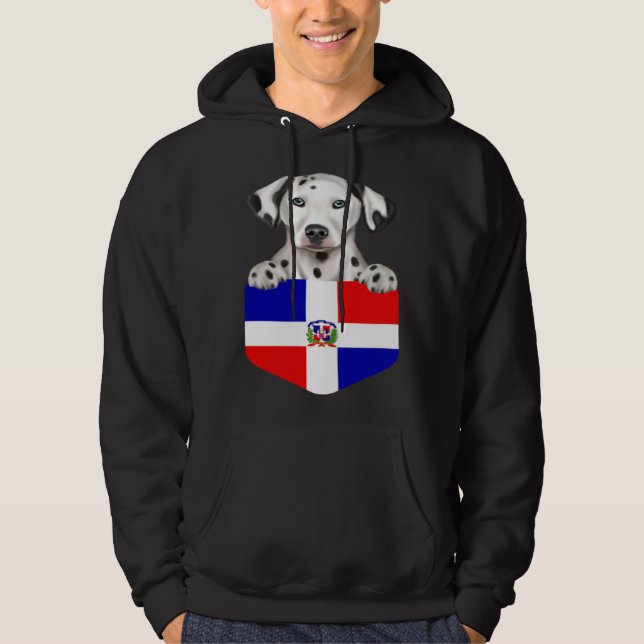 Sudadera Dominican Republic Flag Dalmatian Dog In Pocket (Anverso)