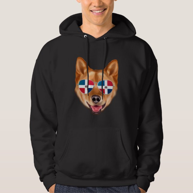 Sudadera Dominican Republic Flag Finnish Spitz Dog Pocket (Anverso)