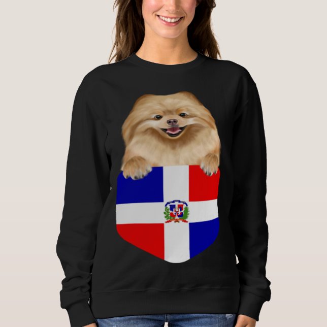 Sudadera Dominican Republic Flag Pomeranian Dog In Pocket (Anverso)