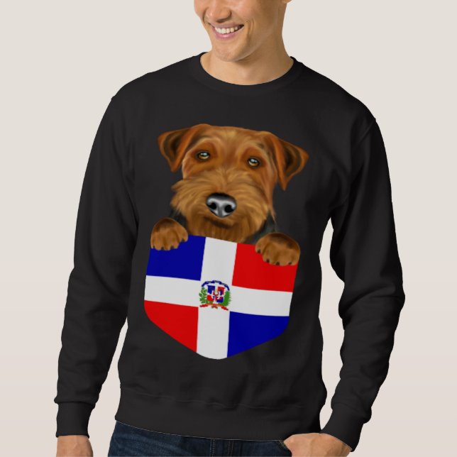 Sudadera Dominican Republic Flag Welsh Terrier Dog In Pocke (Anverso)