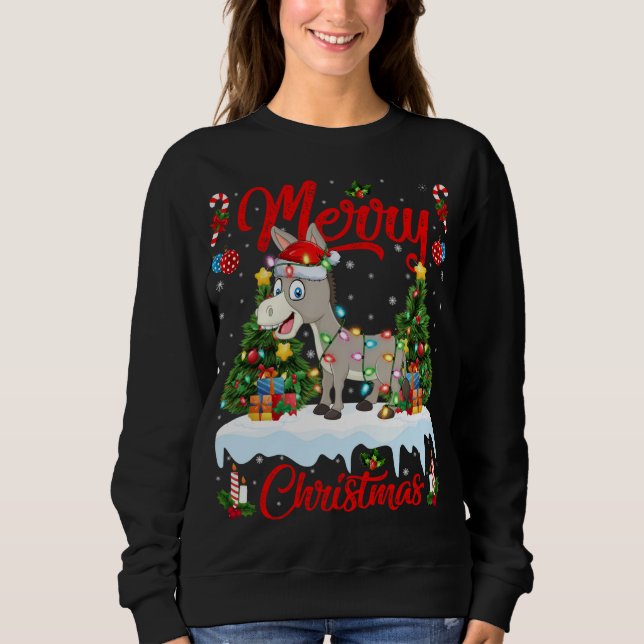 Sudadera Donkey enciende Navidad Árbol de Navidad Gracioso  (Anverso)