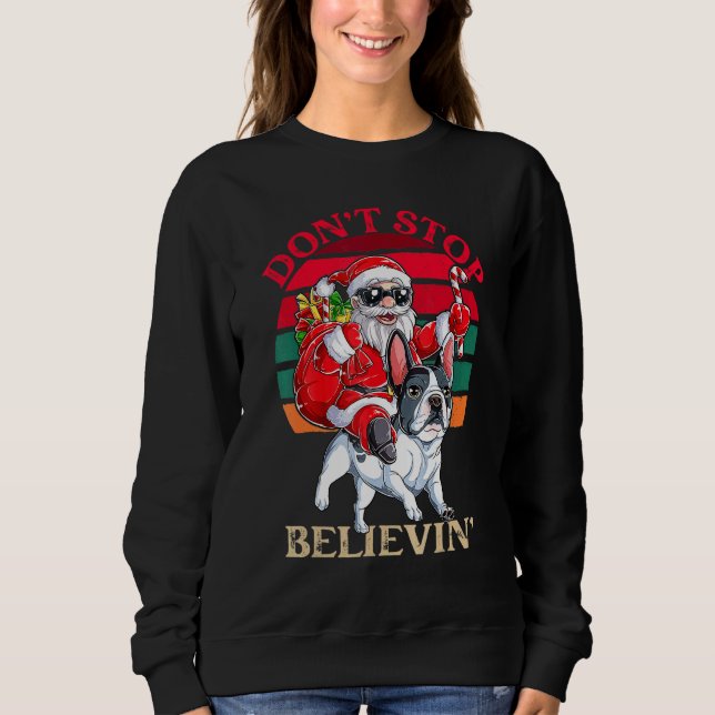 Sudadera Don't Stop Believing Santa Claus Riding French Bul (Anverso)