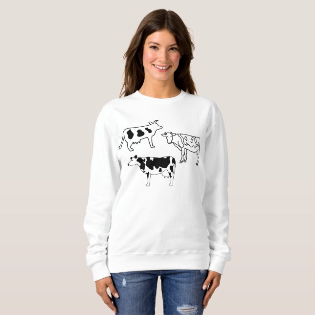 Sudadera Doodles para granjeros de vacas a mano en blanco y (Anverso completo)