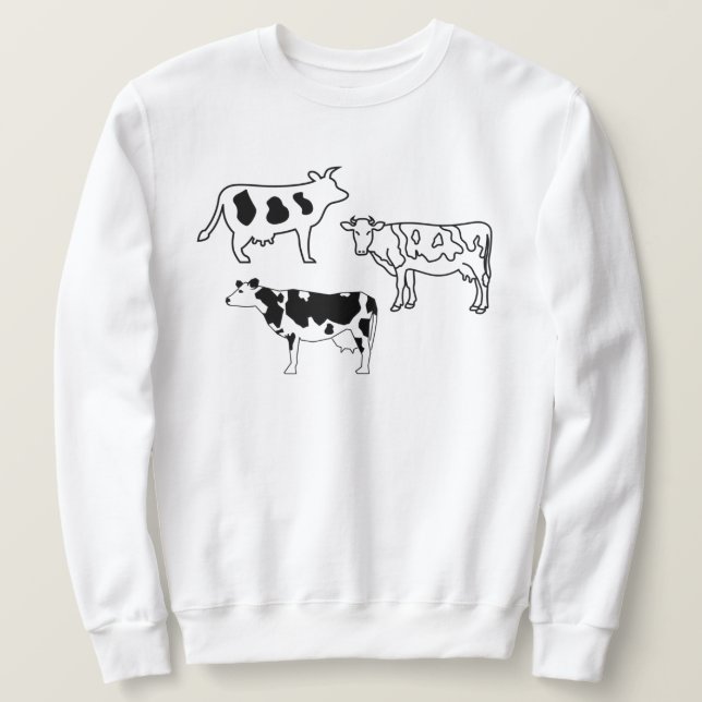 Sudadera Doodles para granjeros de vacas a mano en blanco y (Anverso del diseño)