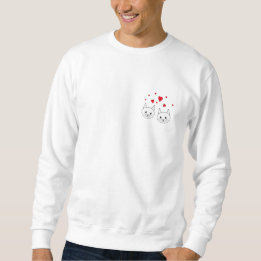 Sudadera Dos gatos blancos lindos con los corazones rojos
