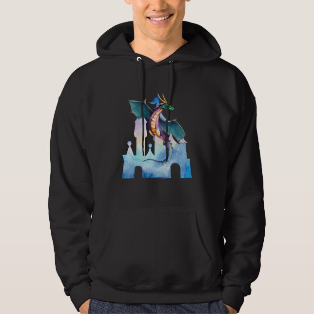 Sudadera Dragon and Castle Watercolor Fantasy Mythical Myst (Anverso)