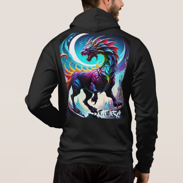 Sudadera Dragón arcoiris fantástico con capucha lunar (Reverso)