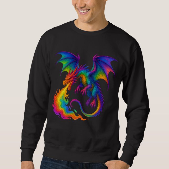 Sudadera Dragón arcoiris respirando coloridas llamas fantas (Anverso)