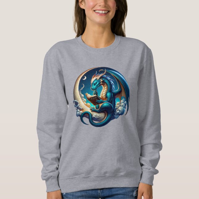 Sudadera Dragon Bookworm, Moonlight Reading (Anverso)