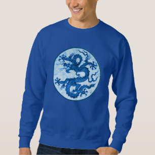 Sudadera Dragón chino, azul índigo y blanco