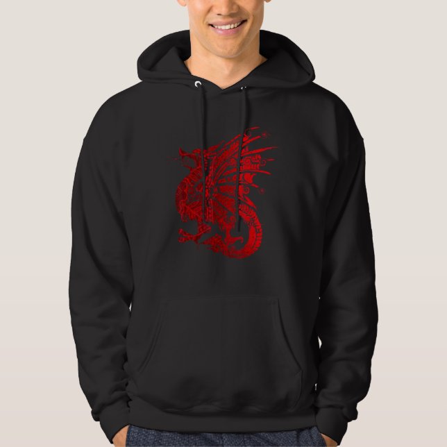 Sudadera Dragón Feroz Rojo Con Alas Arañas Y Mandala Dr. (Anverso)