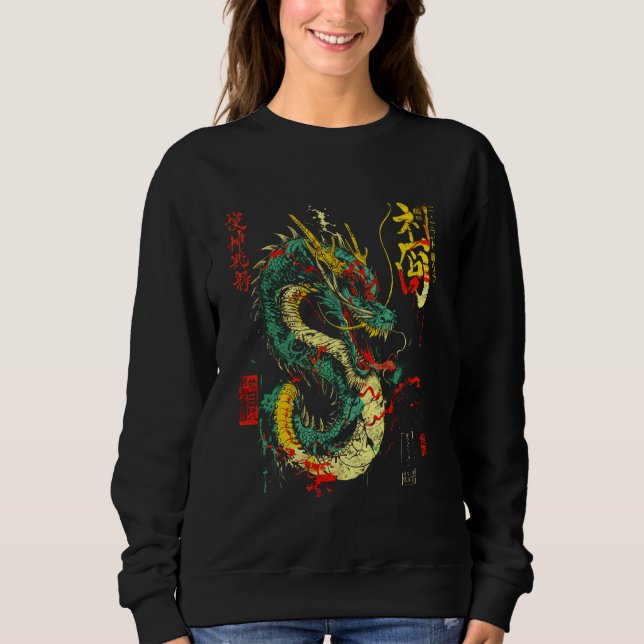 Sudadera dragón japonés estético japonés arte chino (Anverso)