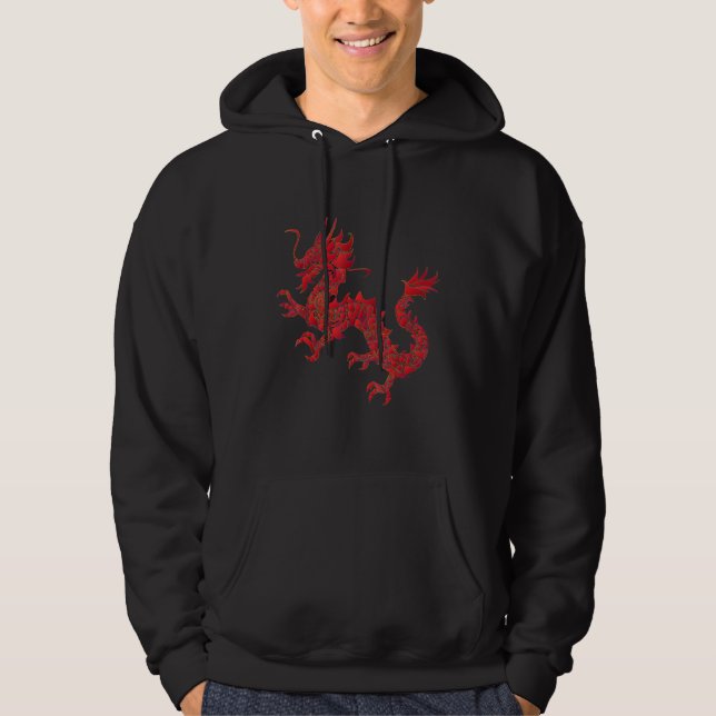 Sudadera Dragón rojo chino de drenaje de fuego usa arte imp (Anverso)