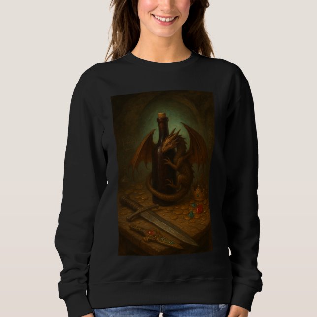 Sudadera Dragón Tini abrazando una botella de vino arte de  (Anverso)