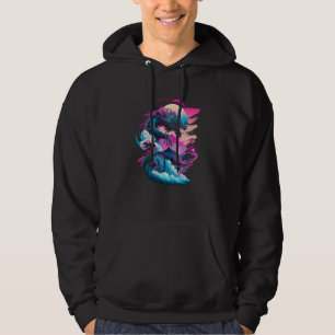 Sudadera Dragón Vaporwave Paisaje Abstracto Luna Árbol Agua