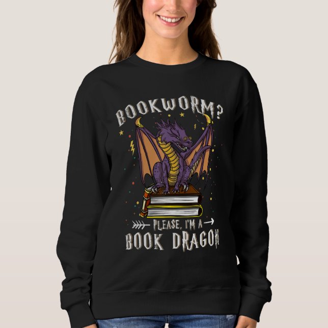 Sudadera Dragón y libro Bookworm I M A Book Dragon (Anverso)