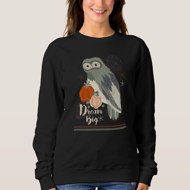 Sudadera Dream Big Wise Owl Bird Floral Folklore Embroidere (Anverso)