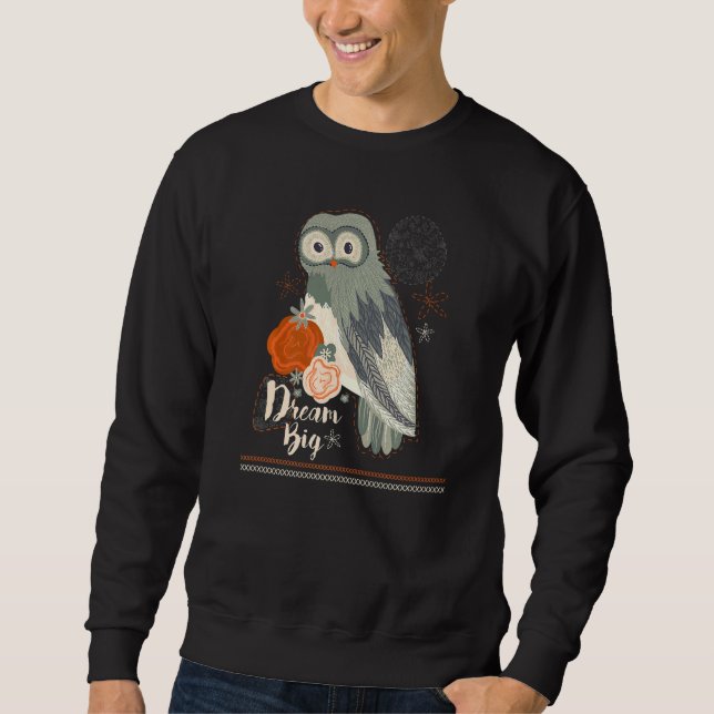 Sudadera Dream Big Wise Owl Bird Floral Folklore Embroidere (Anverso)