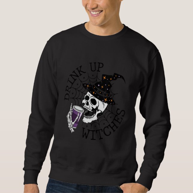 Sudadera Drink Up Witches  Witch Hat Drinking Skull Hallowe (Anverso)