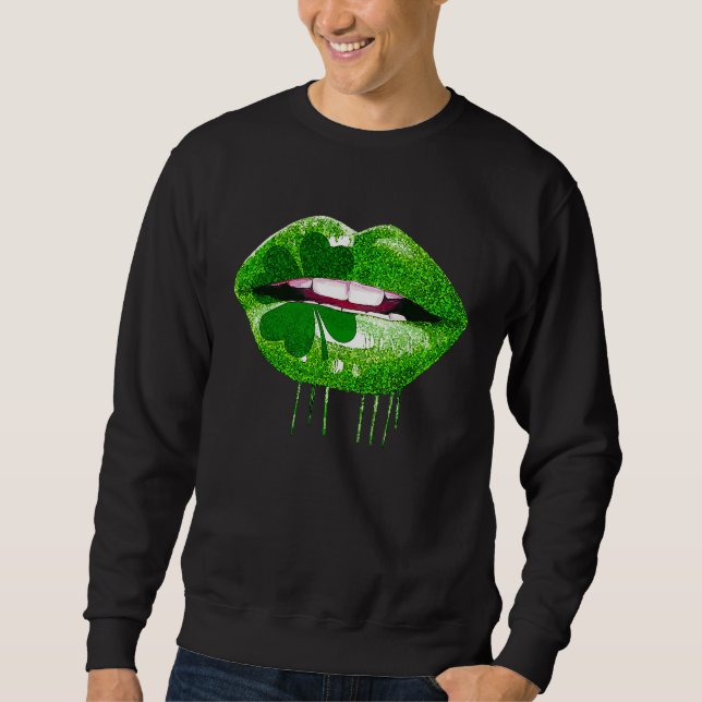 Sudadera Dripping Lips Shamrock Funny St Patrick's Day (Anverso)
