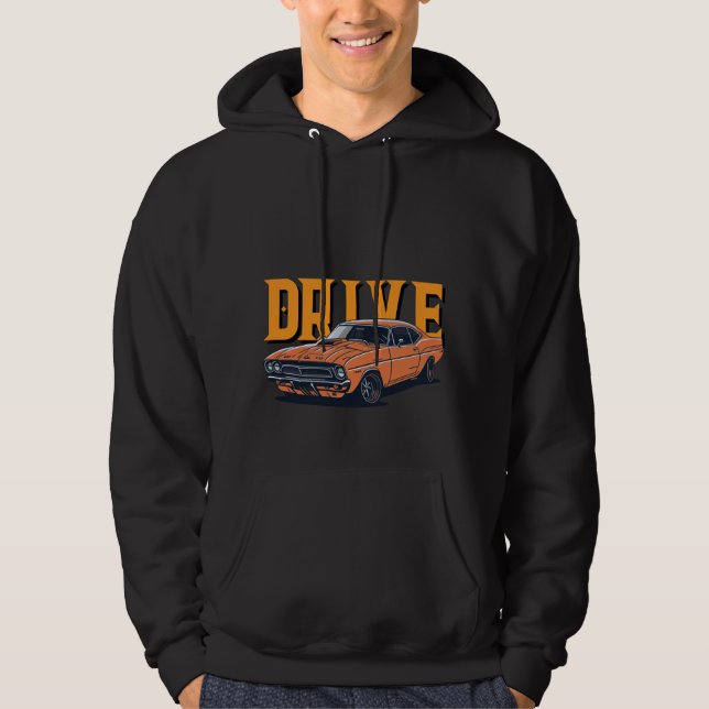 Sudadera DRIVE – Sombrero de Coche Naranja Vintage Rápido (Anverso)
