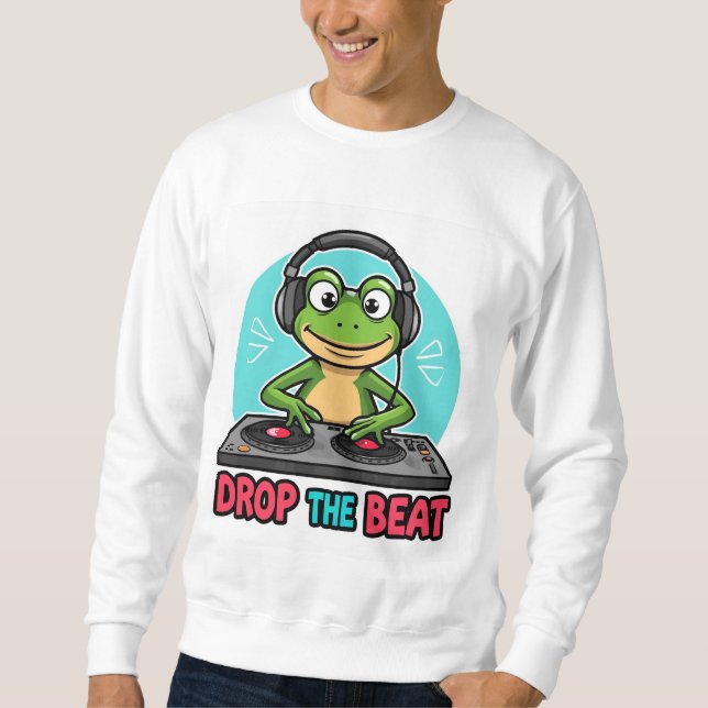 Sudadera Drop the Beat Frog Hoodie Funny DJ Frog Sweatshirt (Anverso)