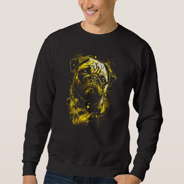 Sudadera Dueño de perro Pug Pugs Perros Graffiti Estilo Oro (Anverso)