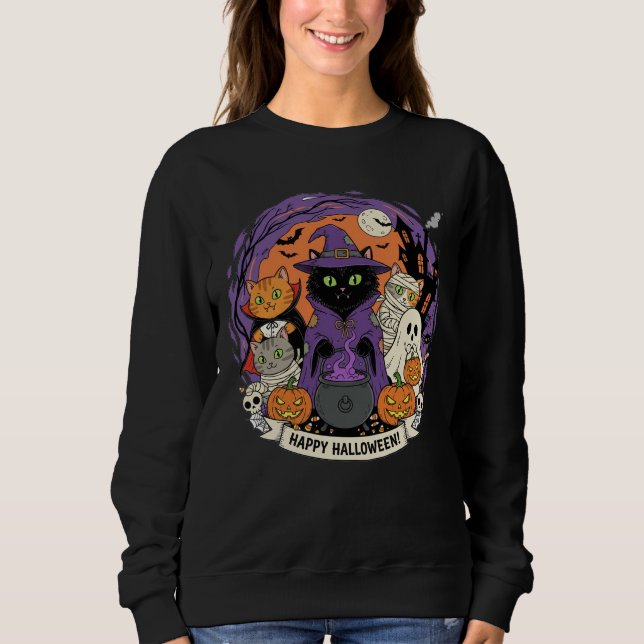 Sudadera Dulce De Gatos De Halloween Para Los Amantes Del G (Anverso)