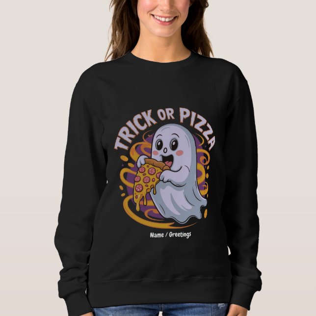 Sudadera Dulce Fantasma Comiendo Pizza Diversión Espeluznan (Anverso)