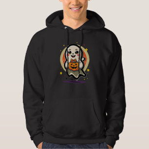 Sudadera Dulce Fantasma Sosteniendo Cubo de Caramelos de Ca