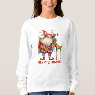 Sudadera Dulce Santa y Reno de Acuarela Feliz Navidad