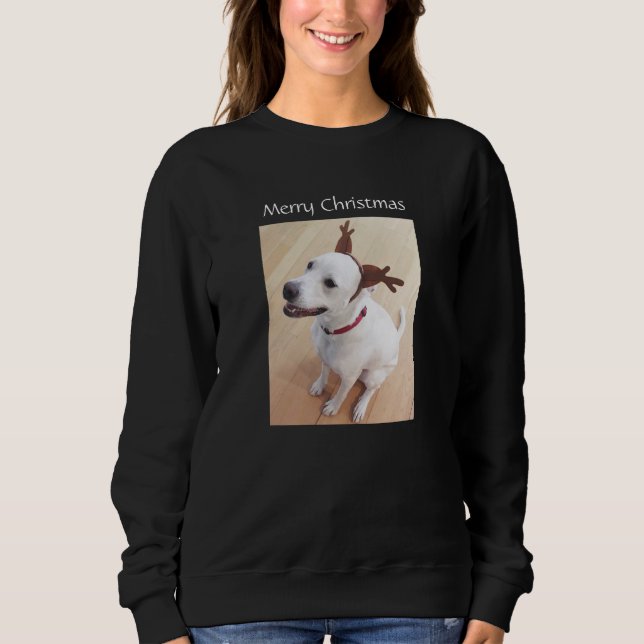 Sudadera Dulces Navidades de perros de renos blancos sonrie (Anverso)