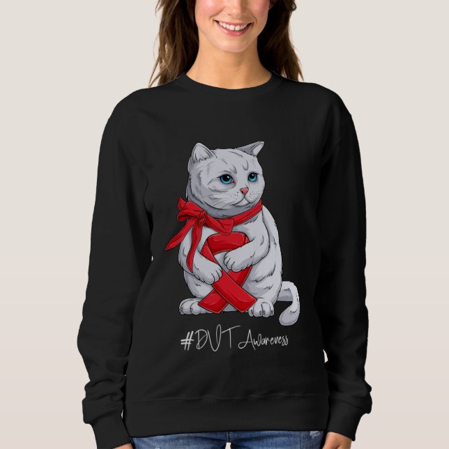 Sudadera DVT Awareness Month Red Ribbon Cat (Anverso)