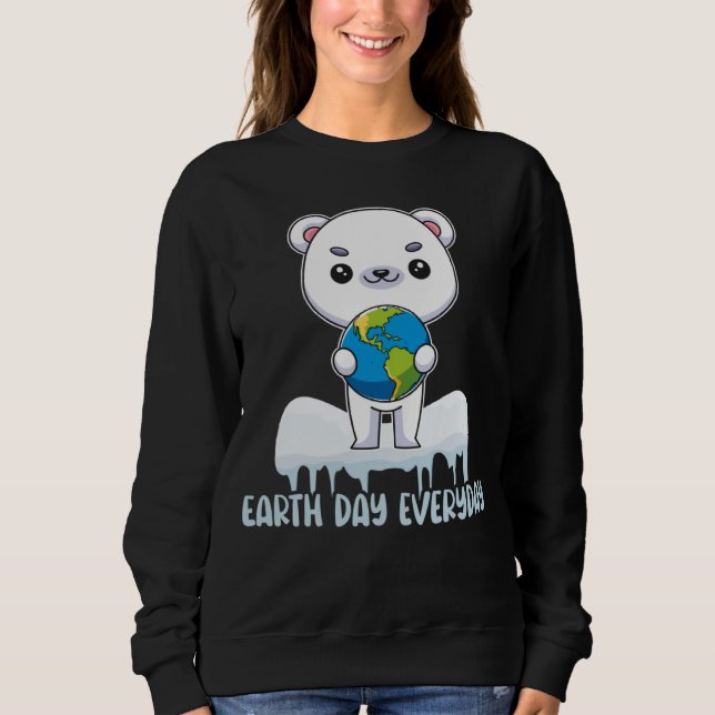 Sudadera Earth Day Every Day Cute Polar Bear Holding The Ea (Anverso)