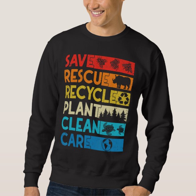 Sudadera Earth Day Save Bees Rescue Animals Recycle Plastic (Anverso)