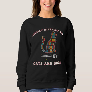 Sudadera Easily Distracted By Cat And Books Funny Cat & Boo