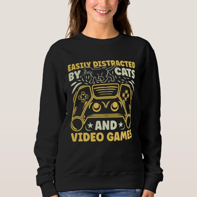 Sudadera Easily Distracted by Cats and Video Games (Anverso)