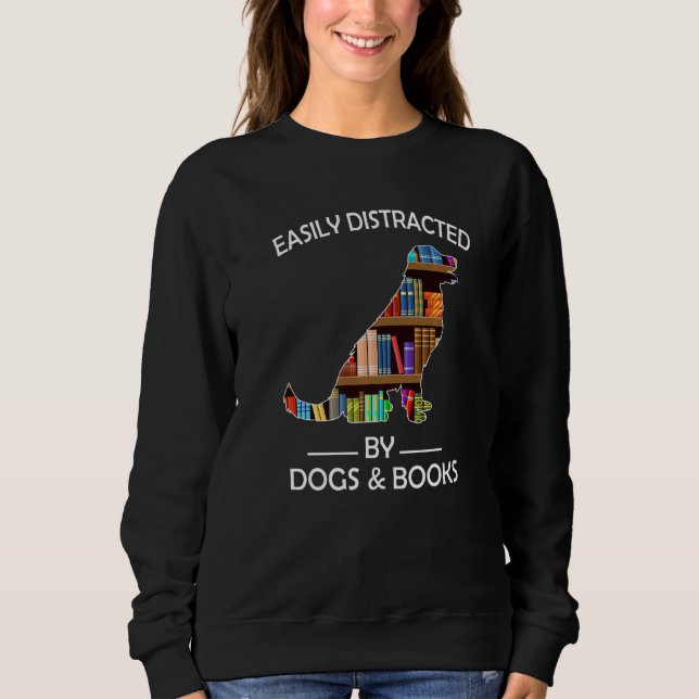 Sudadera Easily Distracted By Dogs & Books Funny Golden Ret (Anverso)