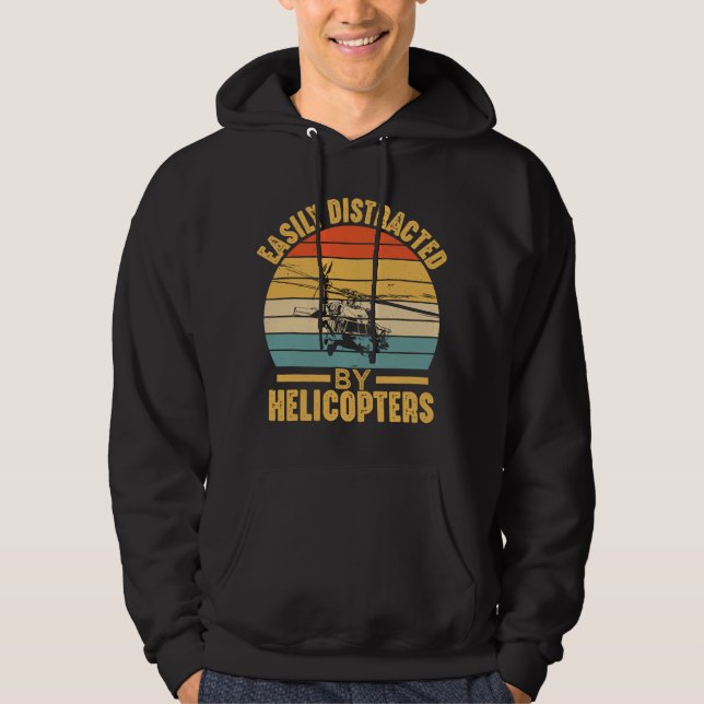 Sudadera Easily Distracted By Helicopters Funny Helicopter  (Anverso)