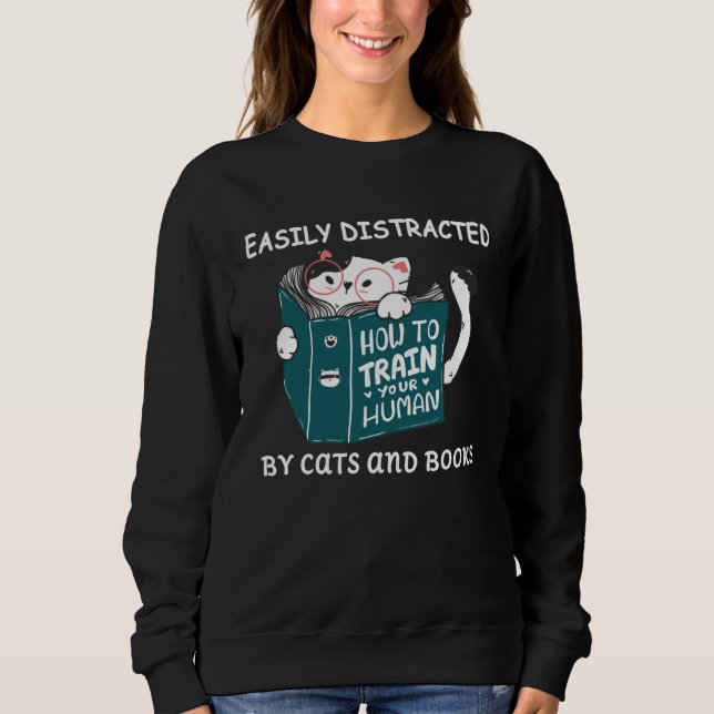 Sudadera Easily Distracted Cats and Books Kitty Cat (Anverso)