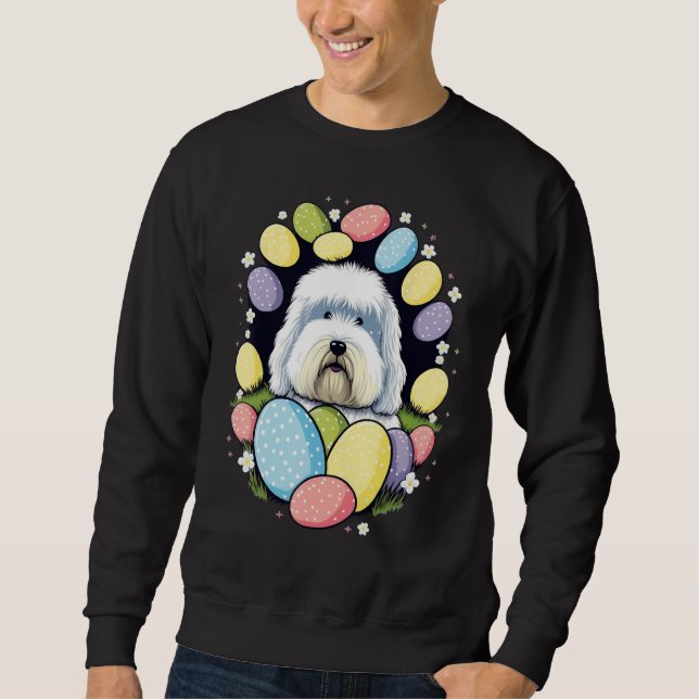 Sudadera Easter Bobtail Bunny Eggs Dog on Easter Old Englis (Anverso)