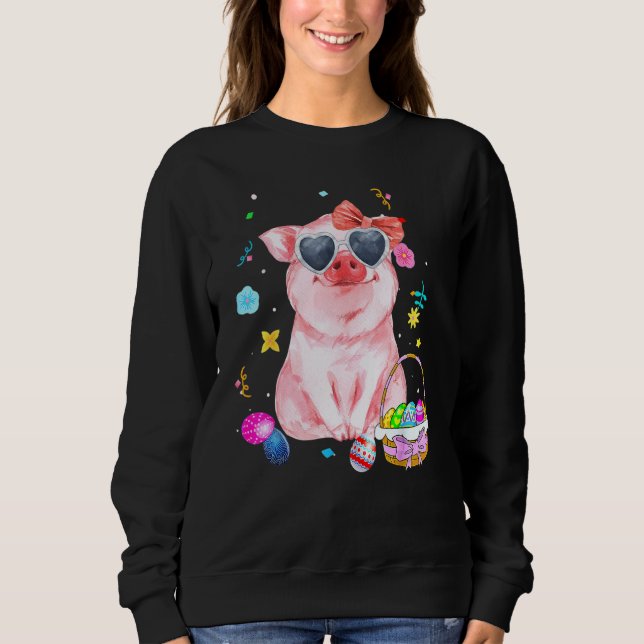 Sudadera Easter Bunny Spring Pig Bow Huevo Caza Cesta Col (Anverso)